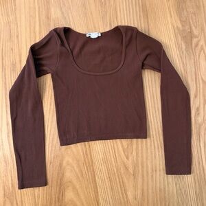 Zara Brown Long Sleeve Ribbed Top